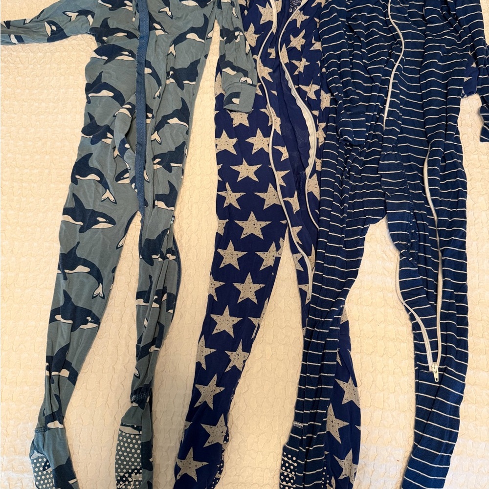 Three Kickee Pants 2T Footies - Blue and Gray Patterns